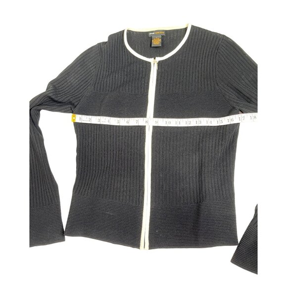 Grace Dane Lewis Large  Black/White Fine Knit Top Trim Zipper Front  86L - Picture 8 of 8
